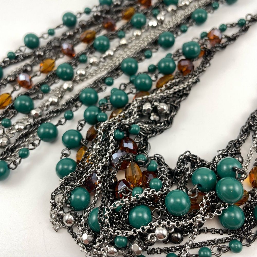 Talbots Acrylic Glass Black Chain Rhinestone Multi Layer Necklace Bracelet Set - Picture 8 of 8